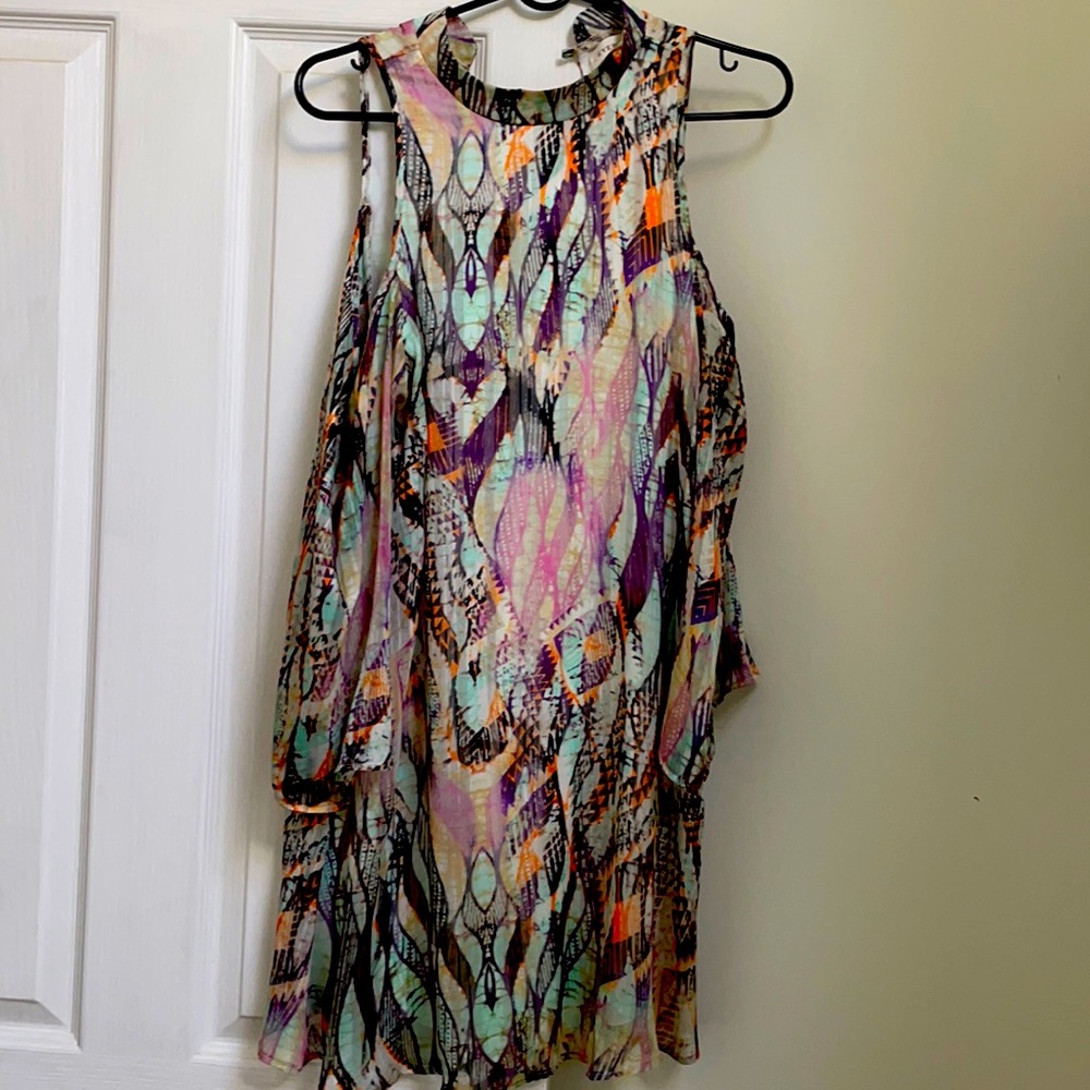 Multicolored high collar dress.